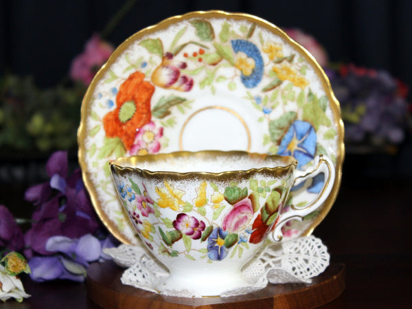 Queen Anne Pattern, Hammersley, Square Chintz Teacup & Saucer 17573 - The Vintage TeacupTeacups