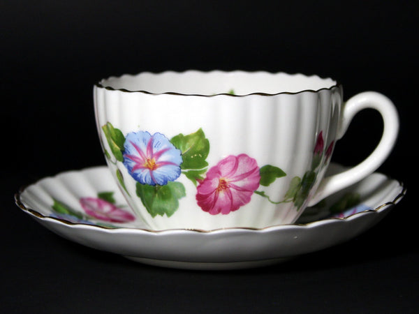 Radfords Cup and Saucer - Morning Glory Flowers, Ribbed Teacup, England -J - The Vintage TeacupTeacups
