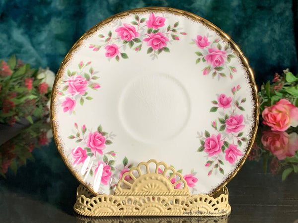 Rosina Pink Roses Bone China Orphan Saucer - No Teacup Plate Only -B - The Vintage Teacup