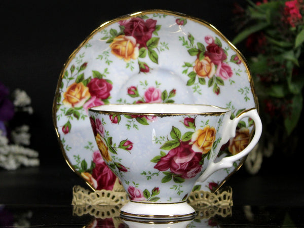 Royal Albert, "Blue Damask" Bone China Tea Cup & Saucer, England -K - The Vintage TeacupTeacups