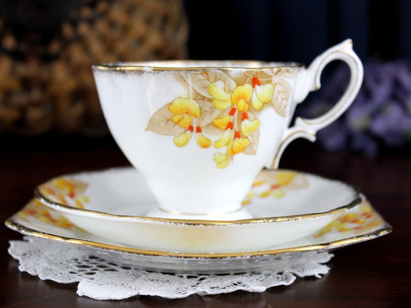 Royal Albert, Crown China, LABURNUM Trio - Teacup, Saucer & Side Plate 18163 - The Vintage TeacupTeacups