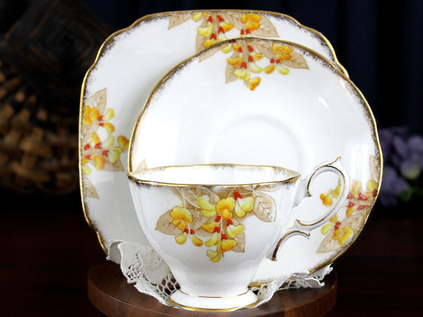 Royal Albert, Crown China, LABURNUM Trio - Teacup, Saucer & Side Plate 18163 - The Vintage TeacupTeacups