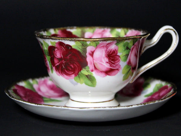 Royal Albert Cup and Saucer, Old English Rose, Fluffy Roses Bone China Teacup -J - The Vintage TeacupTeacups