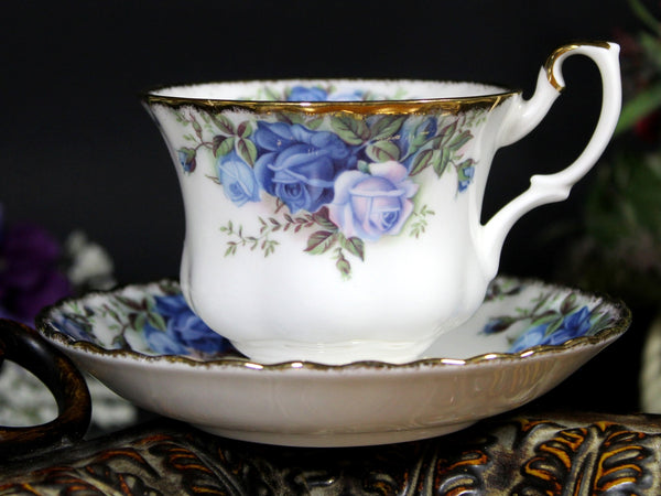 Royal Albert Moonlight Rose Teacup, Montrose Shaped Cup and Saucer -K - The Vintage TeacupTeacups