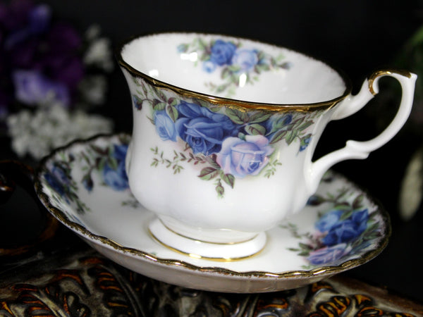 Royal Albert Moonlight Rose Teacup, Montrose Shaped Cup and Saucer -K - The Vintage TeacupTeacups