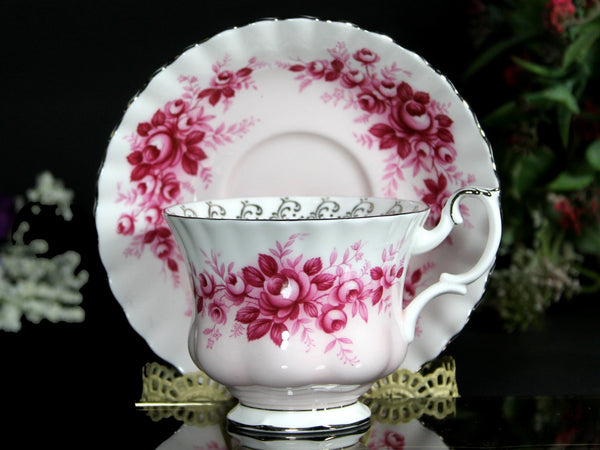 Royal Albert Serenade, Tea Cup & Saucer, Melody Series, Pink Roses Teacup 18106 - The Vintage TeacupTeacups