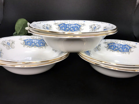 Royal Stafford Berry Bowls, 6 "Runnymede" Blue and White Bowls, English China - The Vintage Teacup