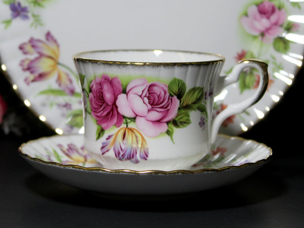 Royal Stafford "Elegance" Tea Cup, Saucer and Side Plate, Floral Teacup Trio, England -J - The Vintage TeacupTeacups