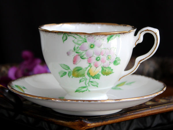 Royal Stafford Tea Cup & Saucer, Floral Teacup, Made in England -J - The Vintage TeacupTeacups