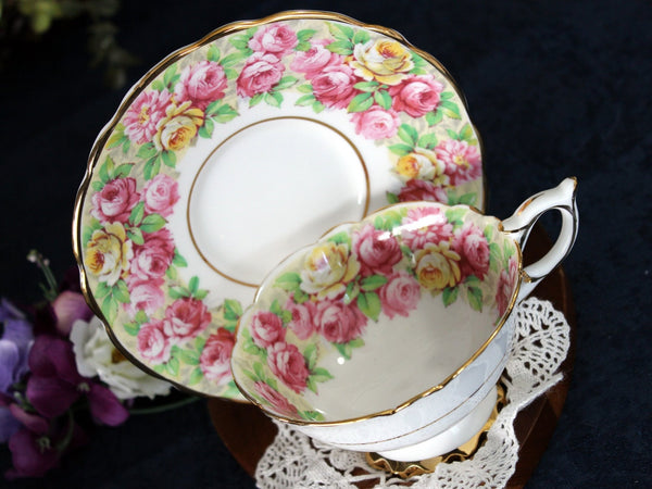 Royal Stafford, Wide Mouth, Tea Cup & Saucer, Chintz Rose Banding 17479 - The Vintage TeacupTeacups