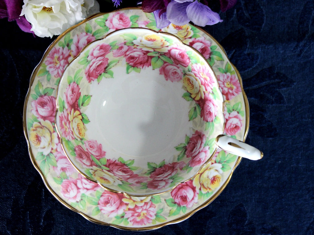 Royal Stafford, Wide Mouth, Tea Cup & Saucer, Chintz Rose Banding 17479 - The Vintage TeacupTeacups