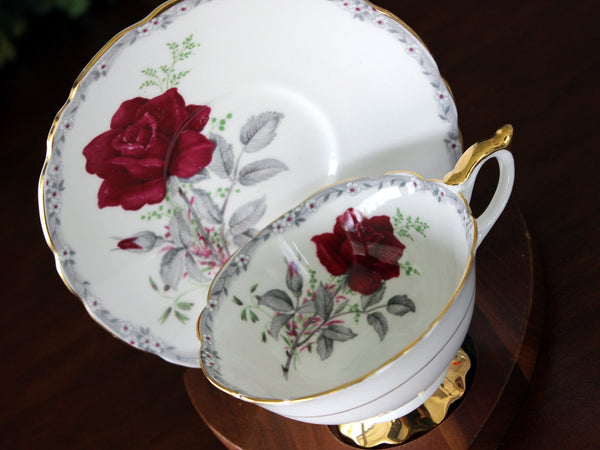 Royal Stafford, Wide Mouth, Tea Cup & Saucer, Roses to Remember 17274 - The Vintage TeacupTeacups