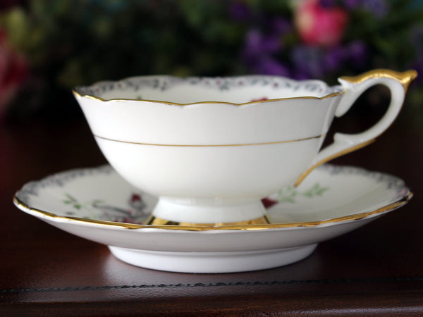 Royal Stafford, Wide Mouth, Tea Cup & Saucer, Roses to Remember 17274 - The Vintage TeacupTeacups