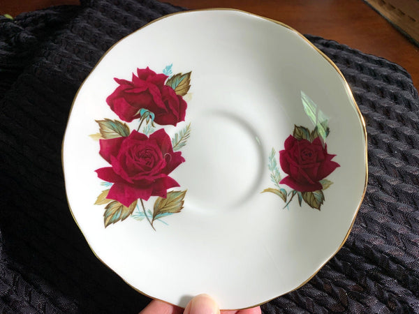 Royal Vale Bone China Orphan Saucer - Red Rose, No Teacup Plate Only -F - The Vintage TeacupSaucer
