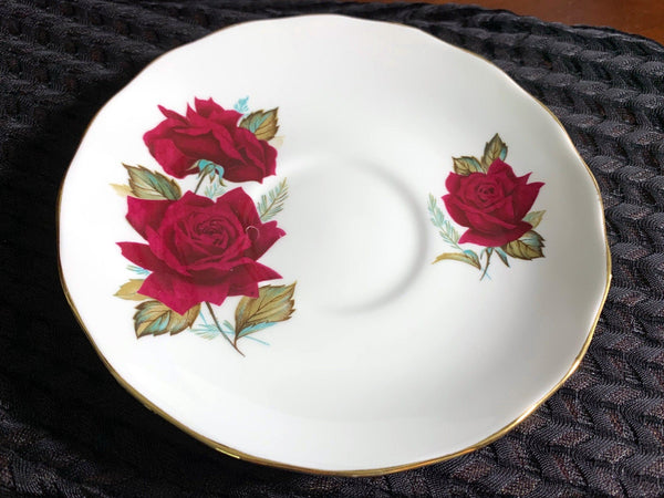 Royal Vale Bone China Orphan Saucer - Red Rose, No Teacup Plate Only -F - The Vintage TeacupSaucer
