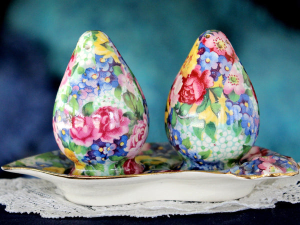 Royal Winton Grimwades, Julia Chintz, Salt & pepper with Tray 15919 - The Vintage TeacupAccessories