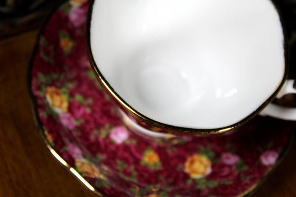 Ruby Lace Teacup, Royal Albert, Bone China Tea Cup & Saucer, England -K - The Vintage TeacupTeacups