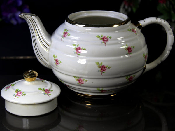 Sadler Chintz Teapot, Ditsy Rose, 4 Cup, Beehive Shaped, Transferware Tea Pot -J - The Vintage TeacupTeapots