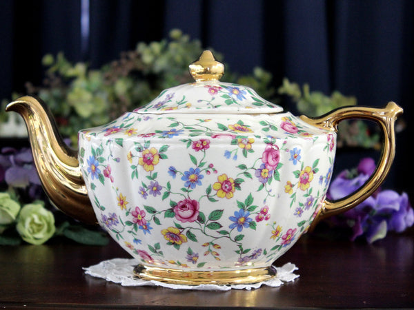 Sadler Chintz Teapot, Wildflowers, 4 Cup, Transferware Tea Pot 17822 - The Vintage TeacupTeapots