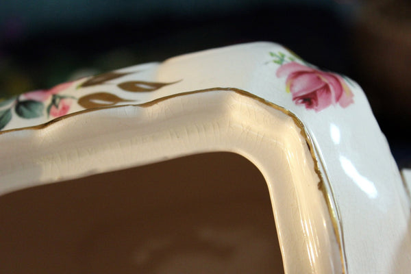 Sadler Cube Teapot, Pink & Yellow, Cabbage Roses Motif, 1930s Sadler Tea Pot 17432 - The Vintage TeacupTeapots
