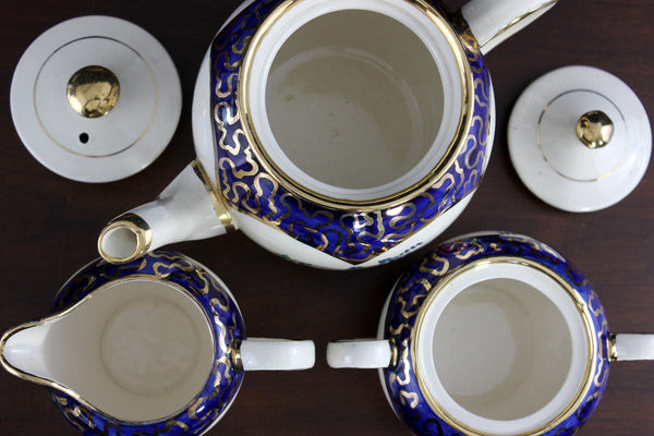 Sadler Vintage Teapot, Sugar & Creamer, Cobalt Blue & Floral 18211 - The Vintage TeacupTeapots