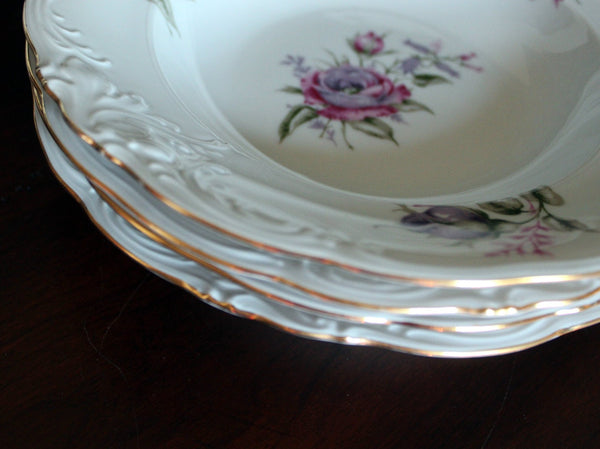 Set of 4 Walbrzych Soup Bowls, Embossed 8in Bowls, Made in Poland - The Vintage Teacup