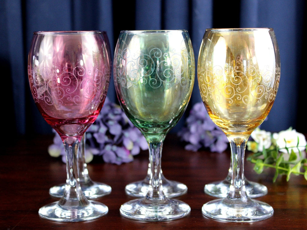 Southern Living Colored Stemmed Blown Glass Wine Glasses Set of 4 - Rosewood