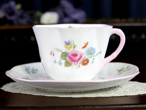 Shelley Cup & Saucer, Dainty Shape, Pink Trims, Vintage Teacups 18223 - The Vintage TeacupTeacups
