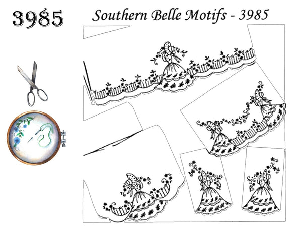 Southern Belle Motifs, Aunt Martha's, 3985, Crinoline Ladies, Transfer Pattern, Hot Iron Transfers - The Vintage TeacupHot Iron Transfers