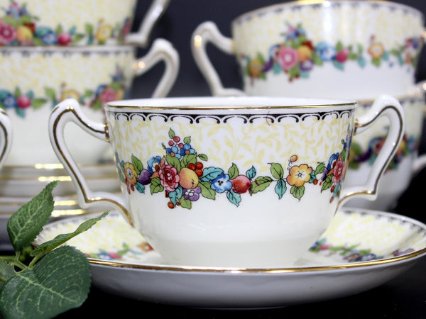 Staffordshire Antique Cups and Saucers, China Boullion Cups Set of 6 - 14223 - The Vintage TeacupTeacups