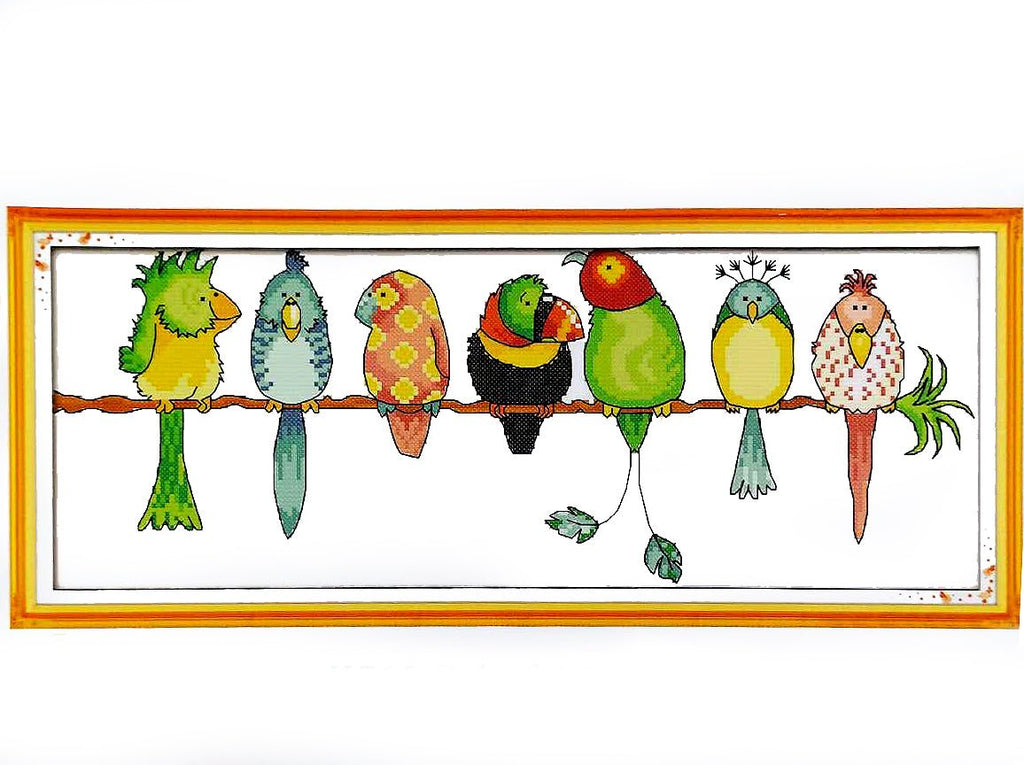 Stamped Cross Stitch Kit, Colorful Parrots, Embroidery Patterns