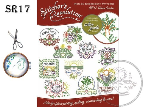 Stitcher's Revolution, SR17, Urban Garden, NEW Transfer Pattern, Hot Iron Transfers, Kitchen Embroidery - The Vintage TeacupHot Iron Transfers