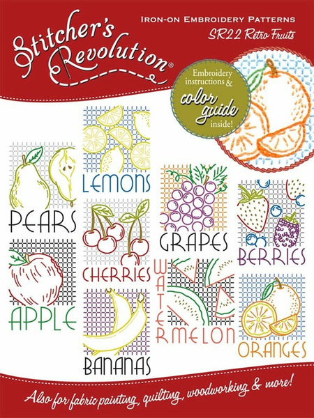 Stitcher's Revolution, SR22, Retro Fruits, Image Transfer Pattern, Hot Iron Transfers, Fruit Transfer Patterns - The Vintage Teacup