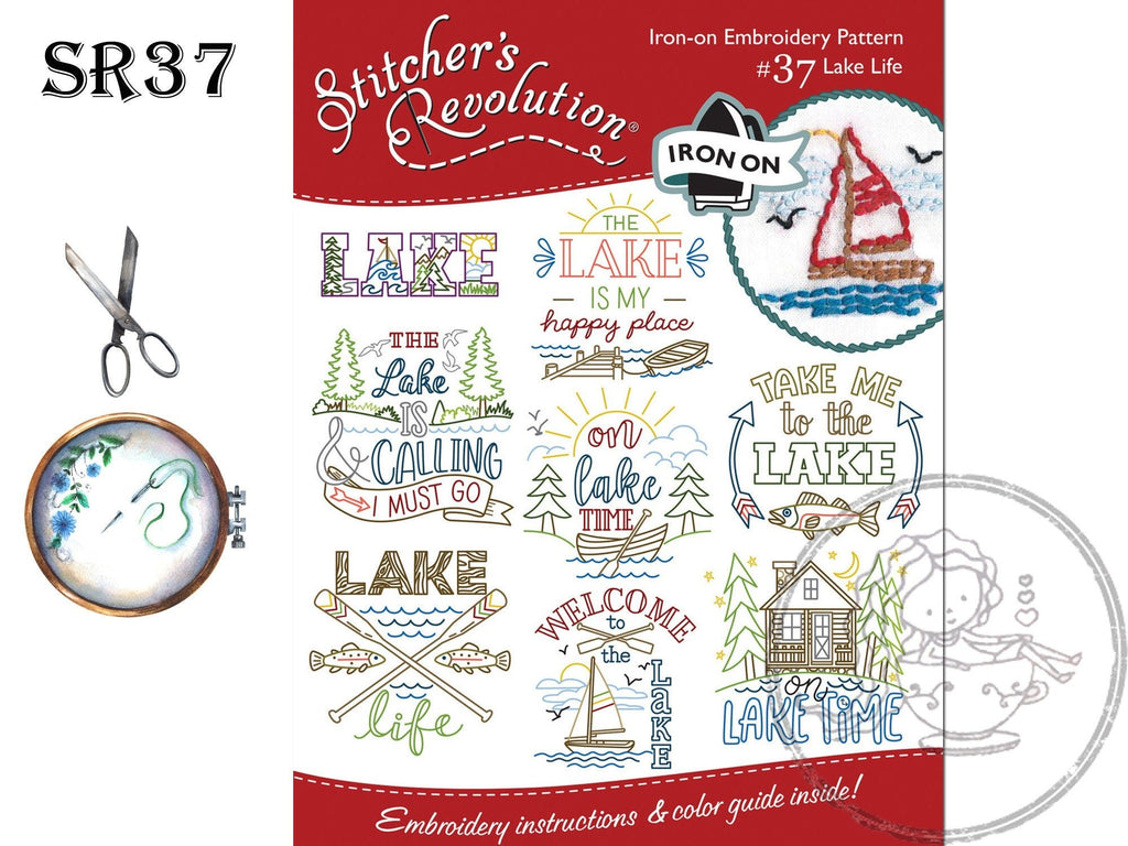 Stitcher's Revolution, SR37, Lake Life, Hand Stitch Embroidery, Transfer Pattern, Hot Iron Transfers, Cabin Embroidery - The Vintage Teacup