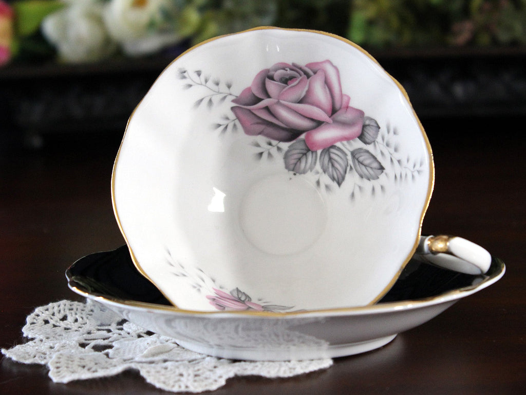 Stunning Queen Anne Tea Cup, Wide Mouthed Teacup and Saucer, English Bone China -J - The Vintage TeacupTeacups