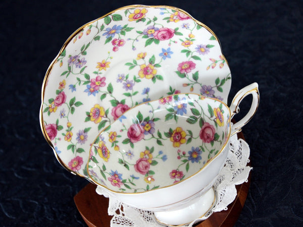 Tea Cup and Saucer, Royal Standard Teacup, Wildflower Chintz, Wide Mouth 17296 - The Vintage TeacupTeacups