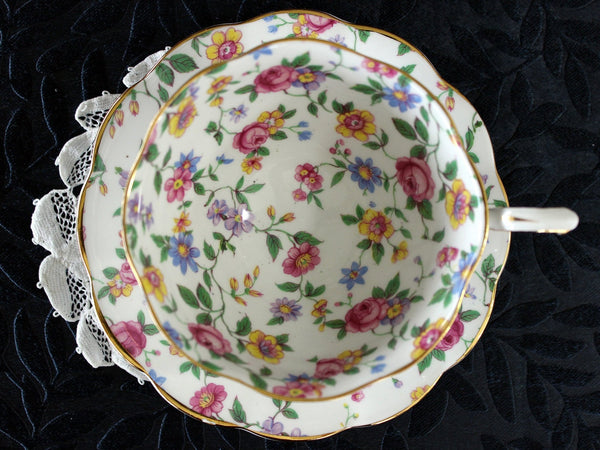 Tea Cup and Saucer, Royal Standard Teacup, Wildflower Chintz, Wide Mouth 17296 - The Vintage TeacupTeacups