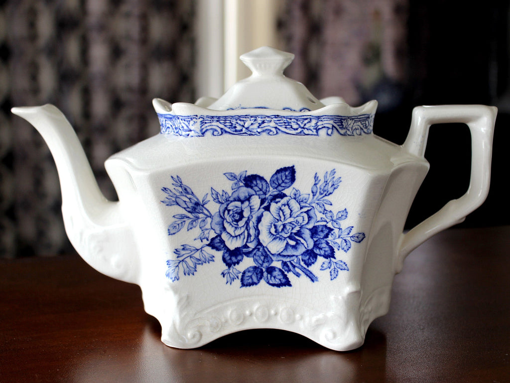 Teapot, Vintage Tea Pot, Transferware Pot, Arthur Wood, Blue Roses 15675