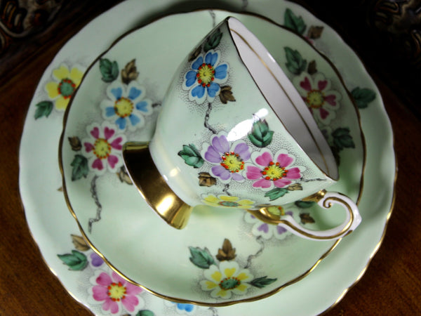 Tuscan Tea Cup Trio, Minty Green, Hand Painted Teacup, Saucer & Side Plate 18118 - The Vintage TeacupTeacups