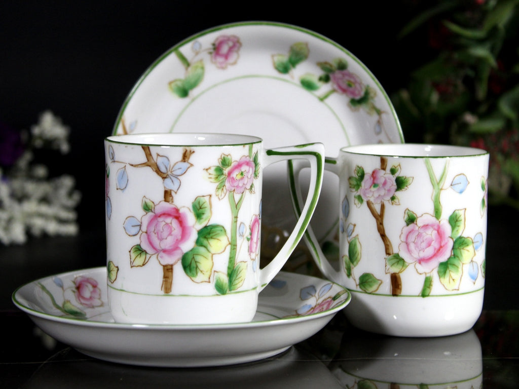Italian ipa Pair (2) Sets Demitasse Espresso Cups & Saucers Floral Italy
