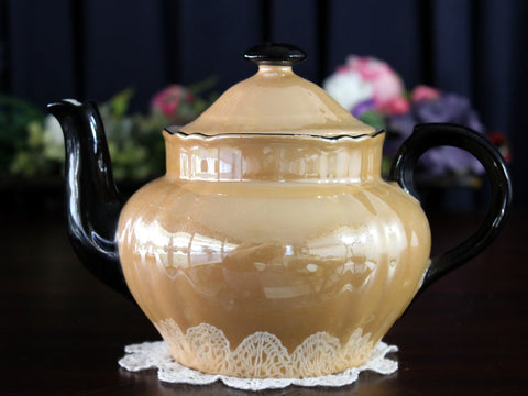 Vintage Lusterware Porcelain Teapot, Orange with Black Trim, Germany 17562 - The Vintage TeacupTeapots