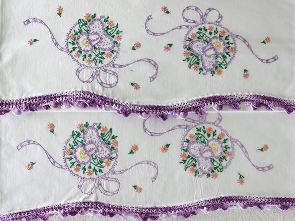 Vintage Pillowcases, Pillow Cases, White Cotton Pillow Slips, Embroidered & Crocheted 16932 - The Vintage TeacupVintage Pillowcases