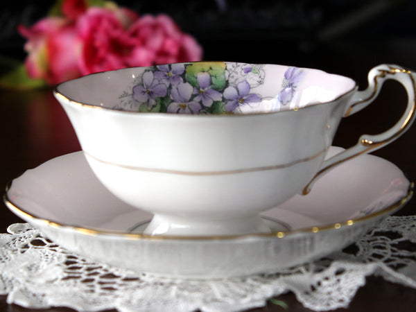 Violette Paragon, Teacup & Saucer, Pink Cup with Dancing Violets, English Tea Cup 16846 - The Vintage TeacupTeacups