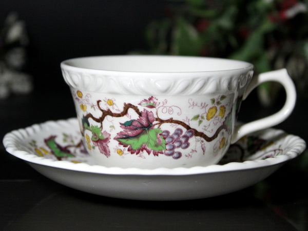 Wedgwood Teacup, Barlaston of Etruria, Embossed Tea Cup & Saucer, Made in England -J - The Vintage TeacupTeacups