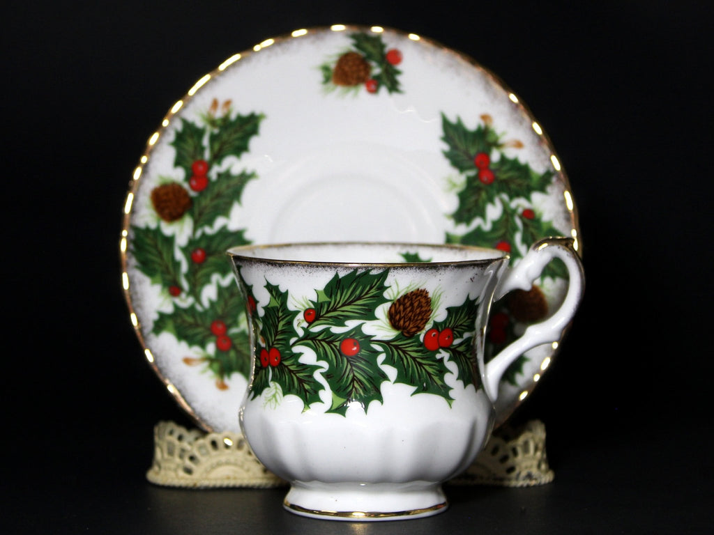 Yuletide Demitasse Teacup, Christmas Tea Cup & Saucer, Rosina China, England -J - The Vintage TeacupTeacups